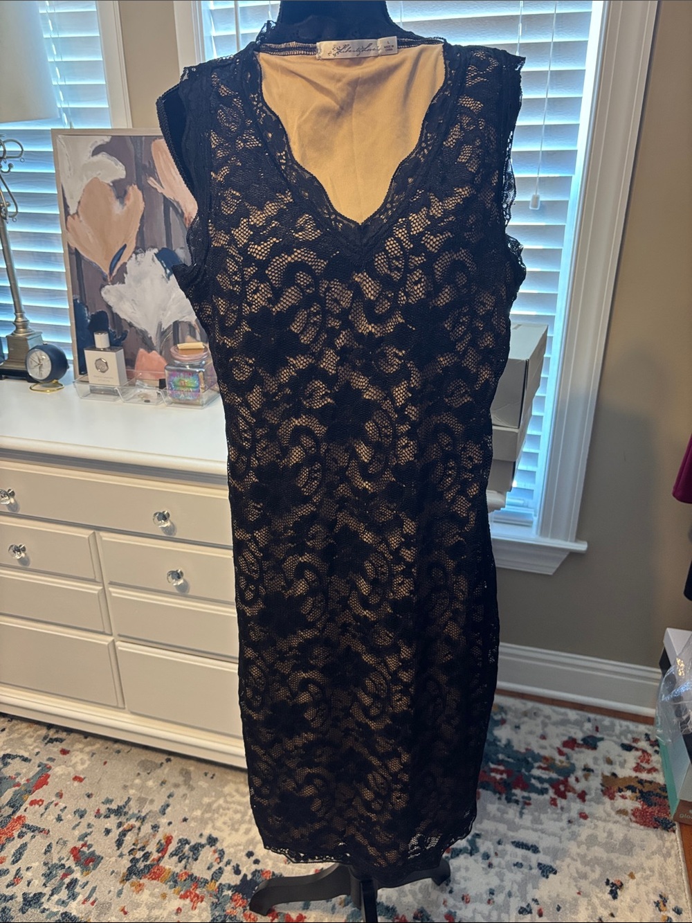 Liberty Love Black Lace Sleeveless Chemise with Beige Lining